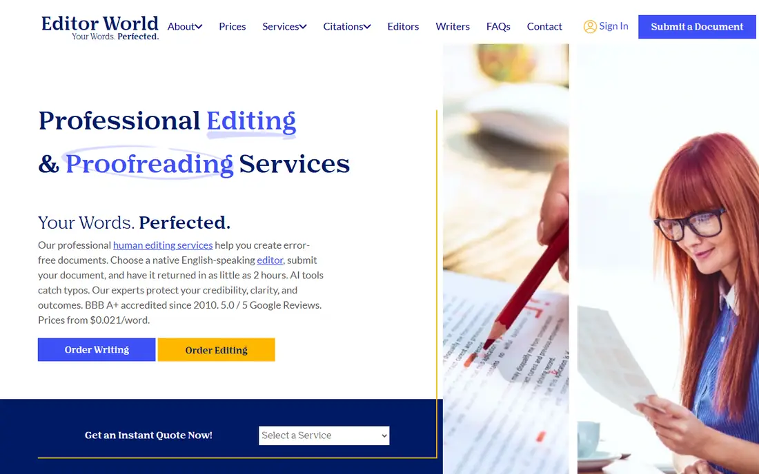 Editor World homepage