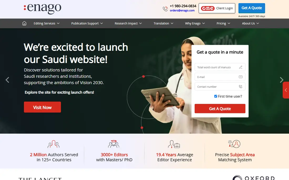 Enago homepage