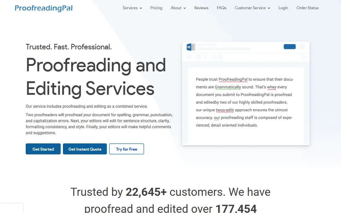 ProofreadingPal homepage