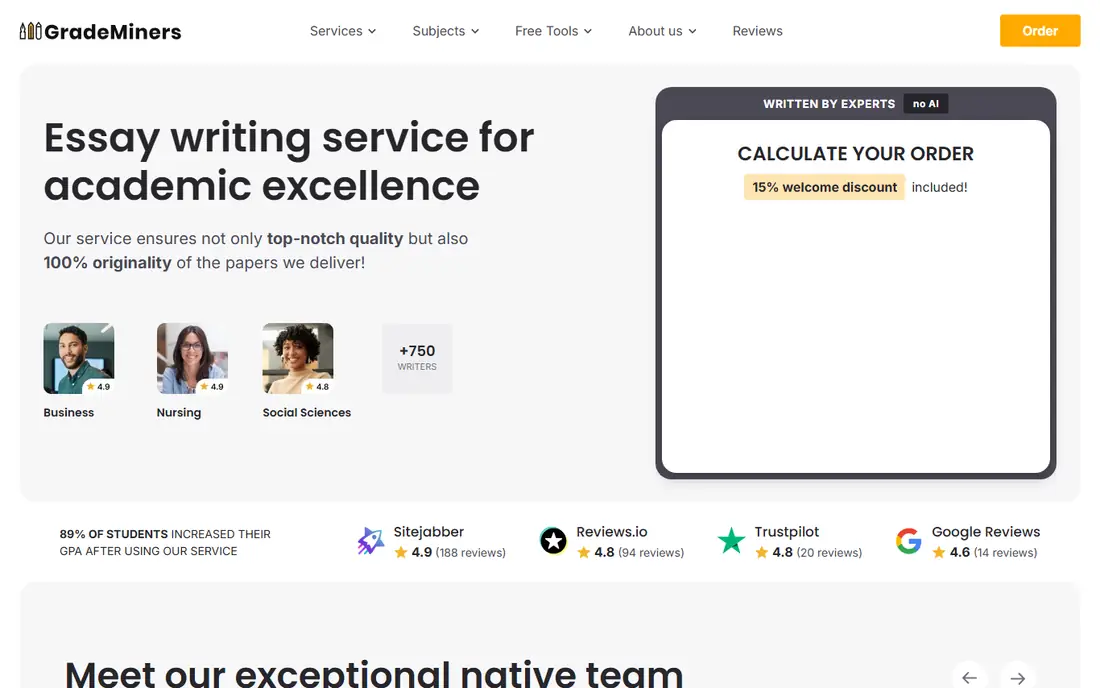 GradeMiners homepage