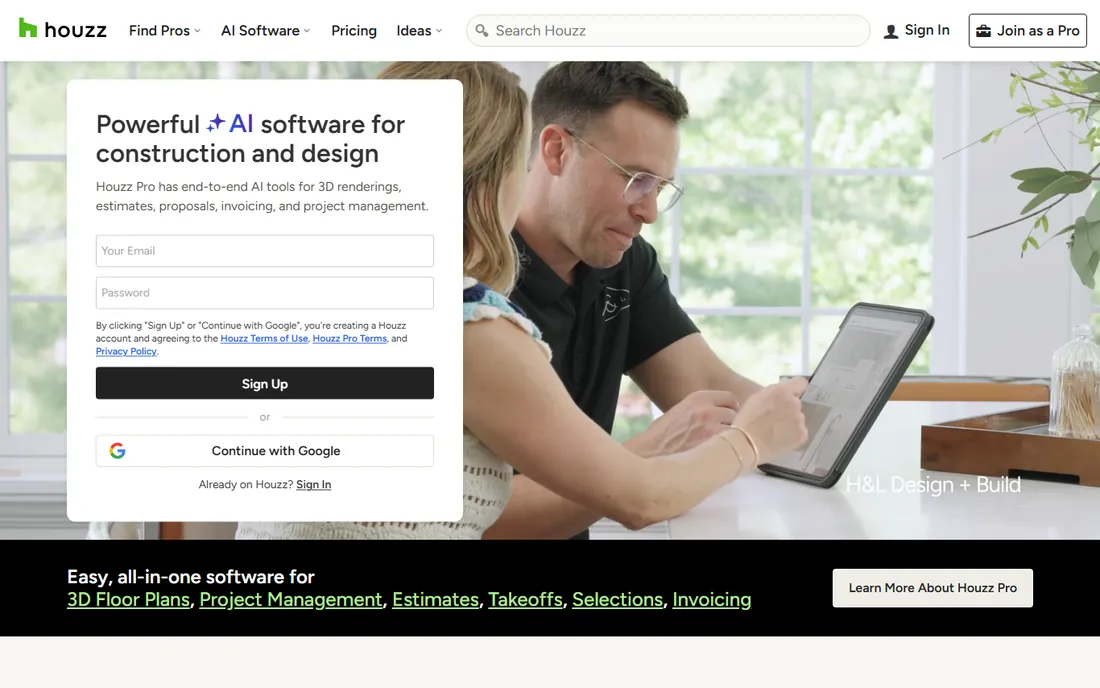 Houzz Pro homepage