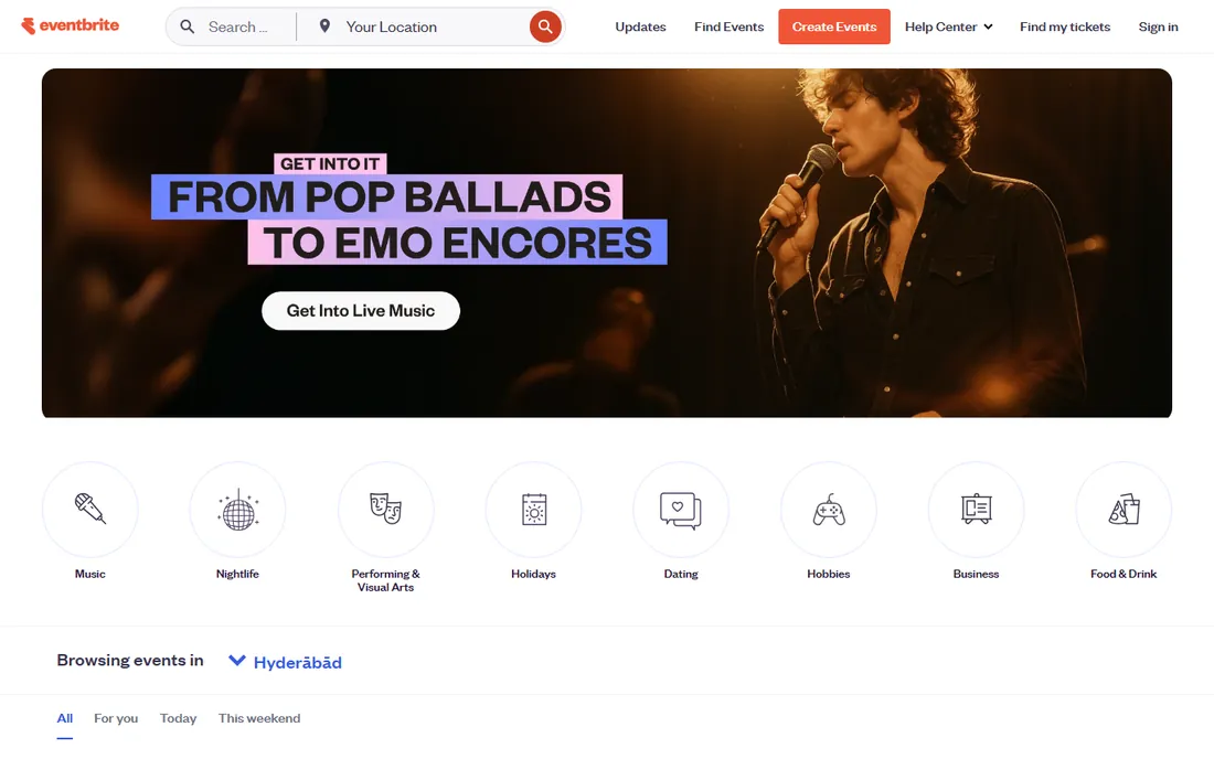 Eventbrite homepage