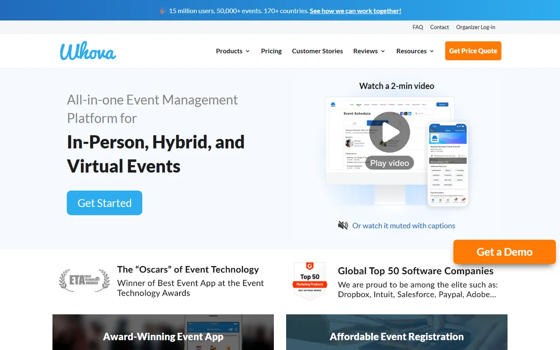 Whova homepage