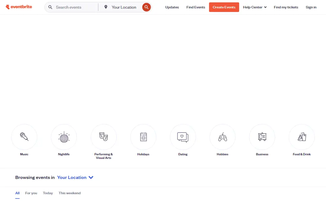 Eventbrite homepage