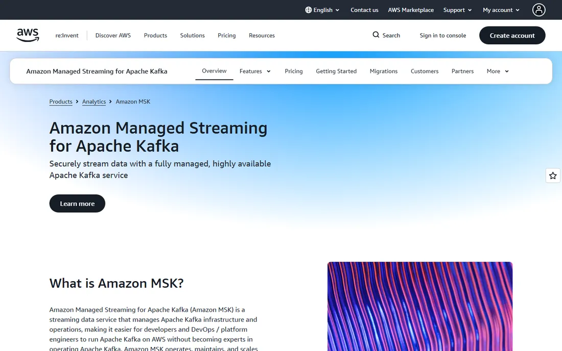 Amazon MSK homepage
