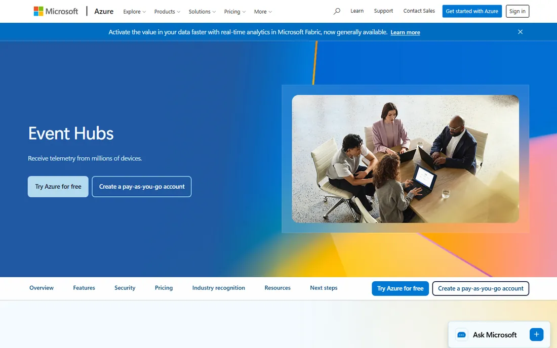 Azure Event Hubs homepage