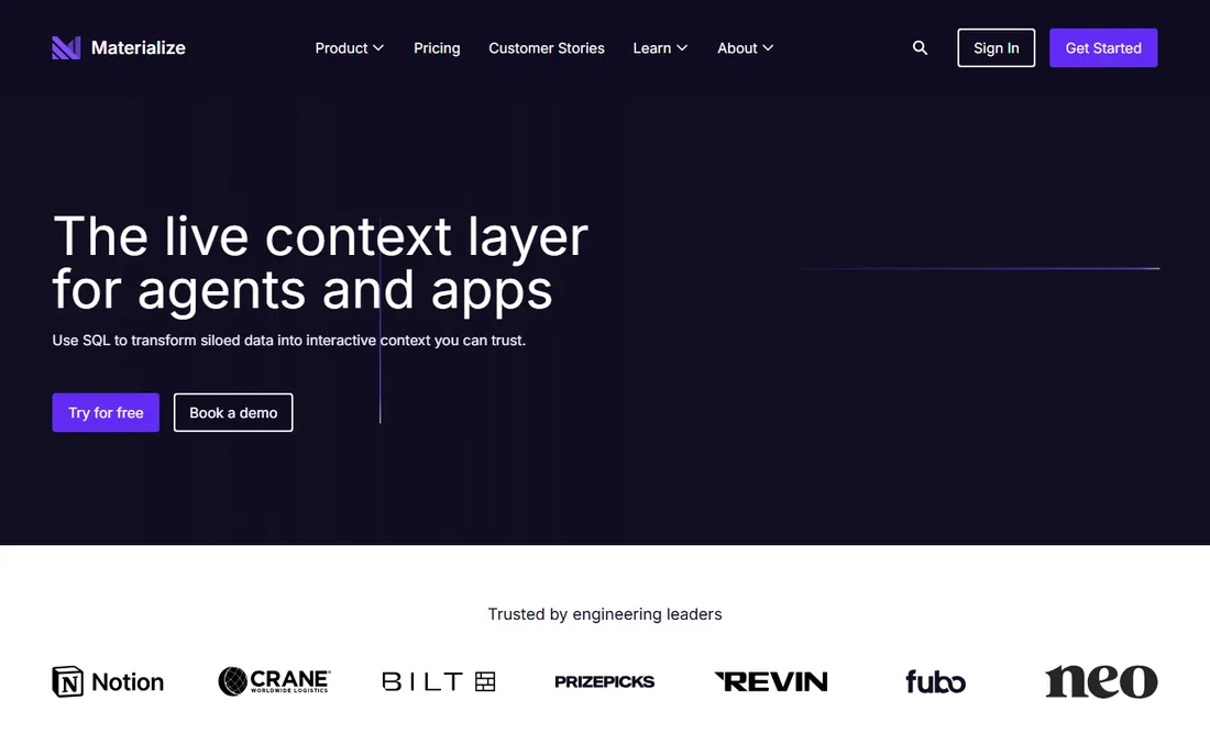 Materialize homepage