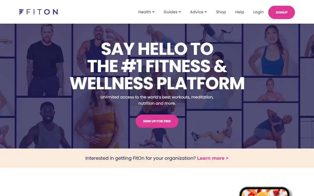 FitOn homepage