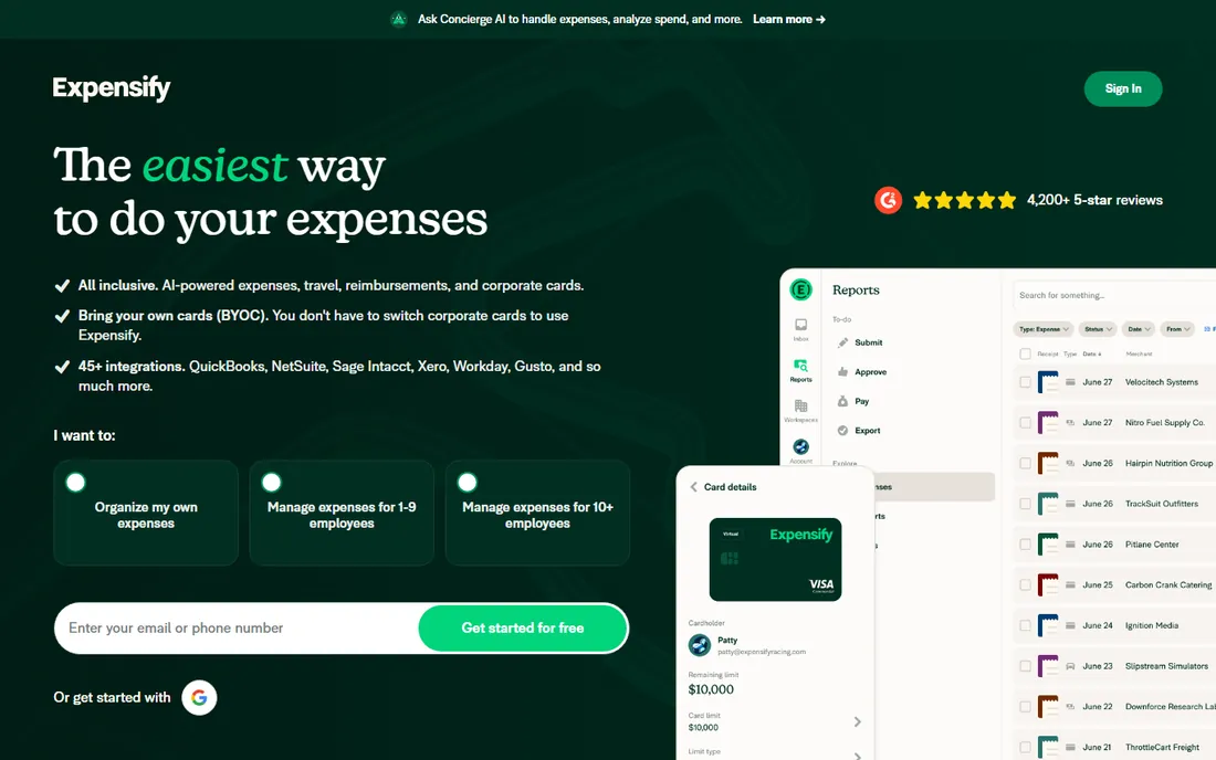 Expensify homepage