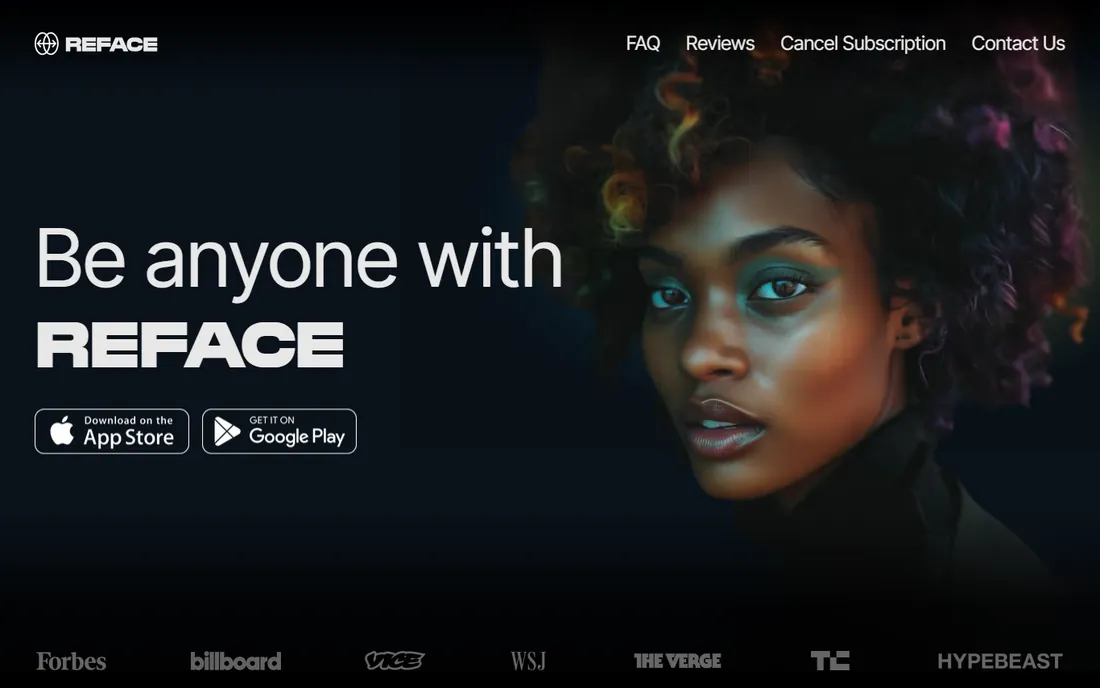 Reface homepage