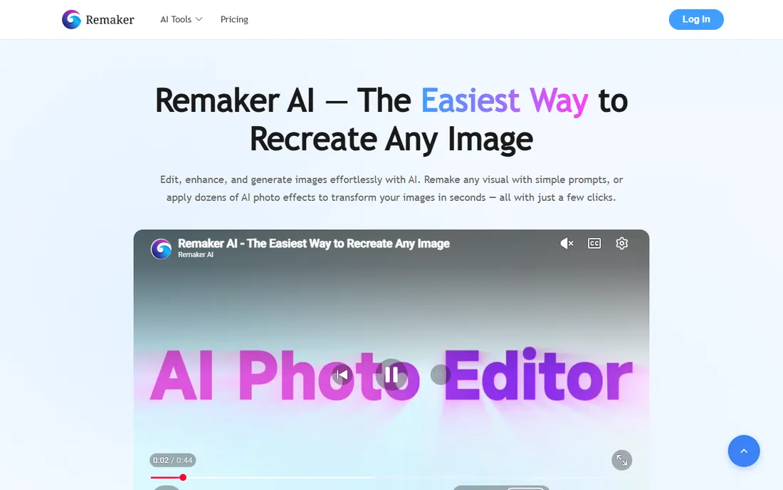 Remaker AI homepage