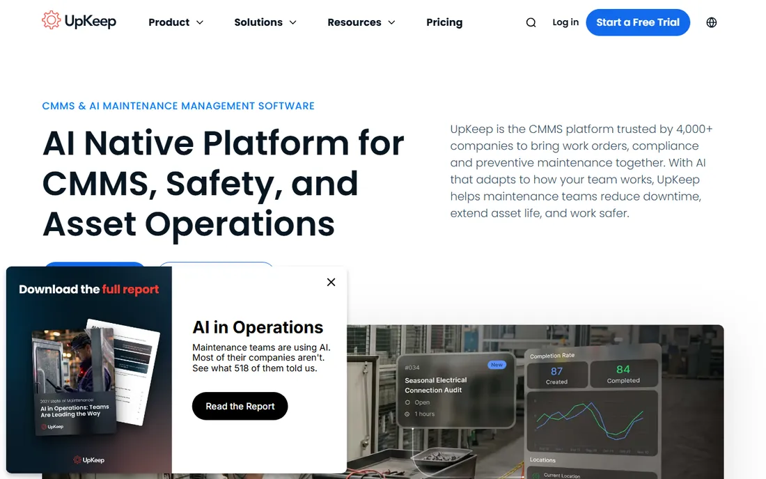 UpKeep homepage