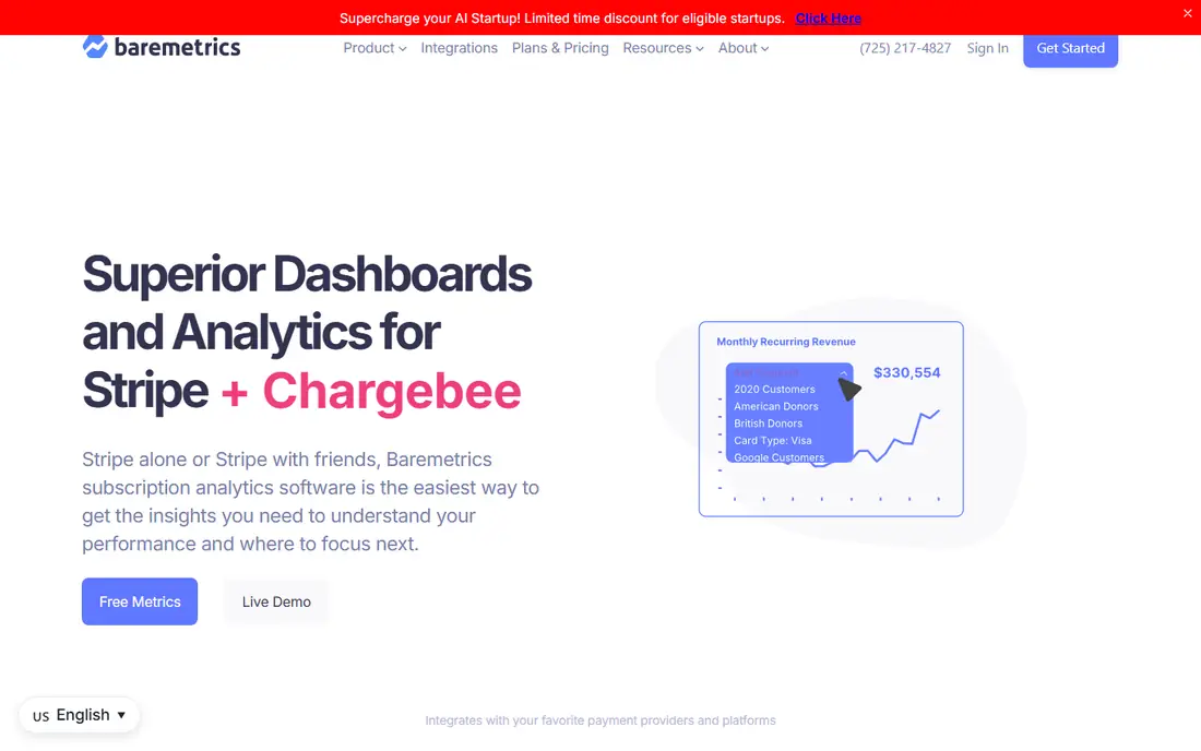 Baremetrics Recover homepage