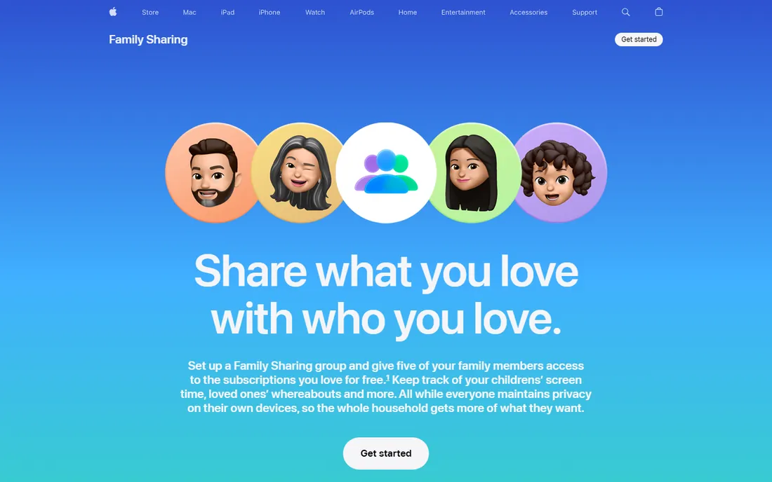 Apple Family Sharing homepage