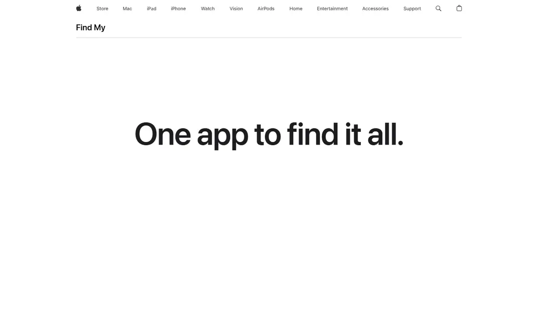 Apple Find My homepage