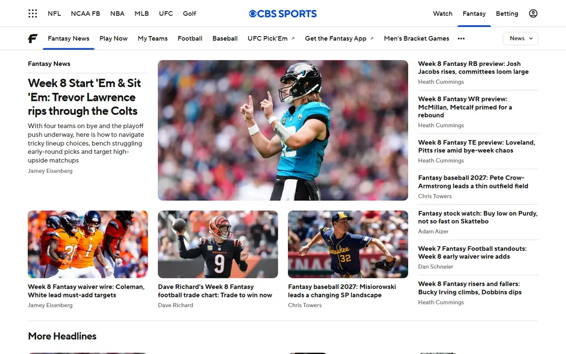 CBS Sports Fantasy homepage