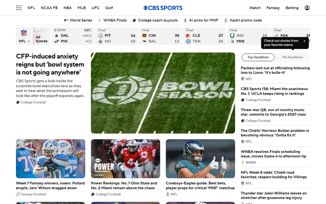 CBS Sports Fantasy homepage
