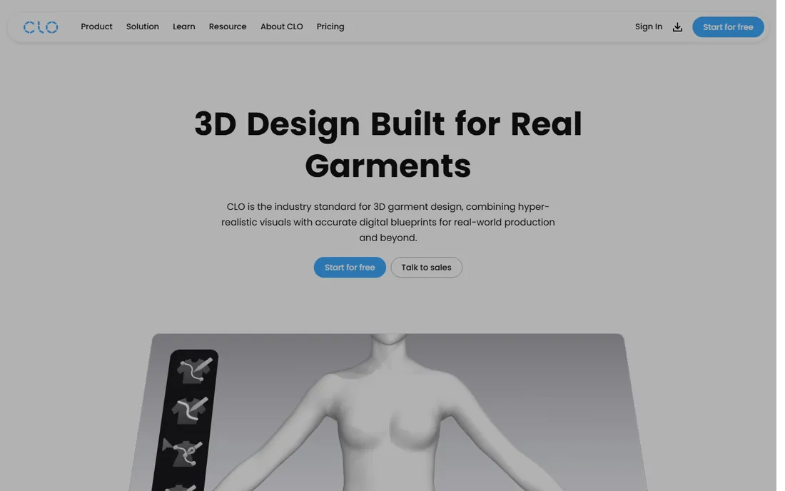 CLO 3D homepage