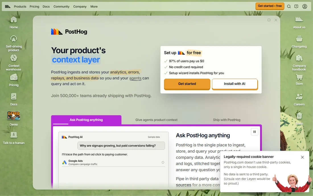 PostHog homepage