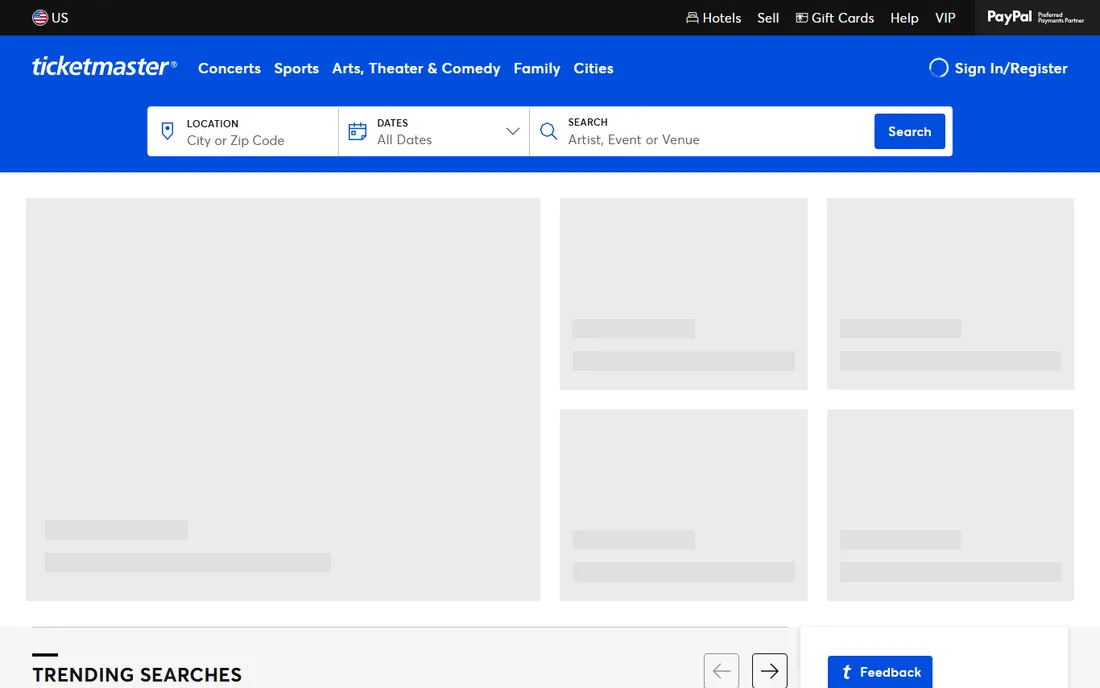 Ticketmaster homepage