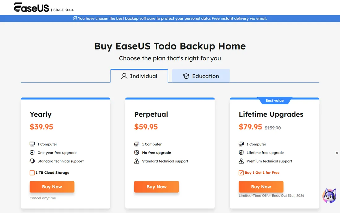 EaseUS Todo Backup homepage