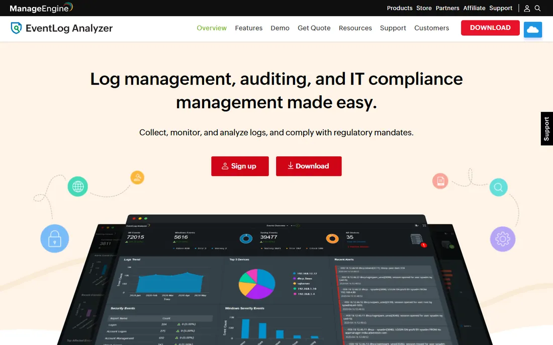 ManageEngine EventLog Analyzer homepage