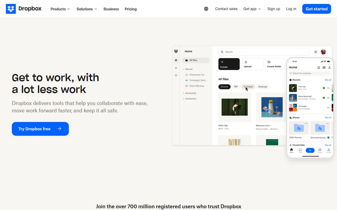 Dropbox homepage