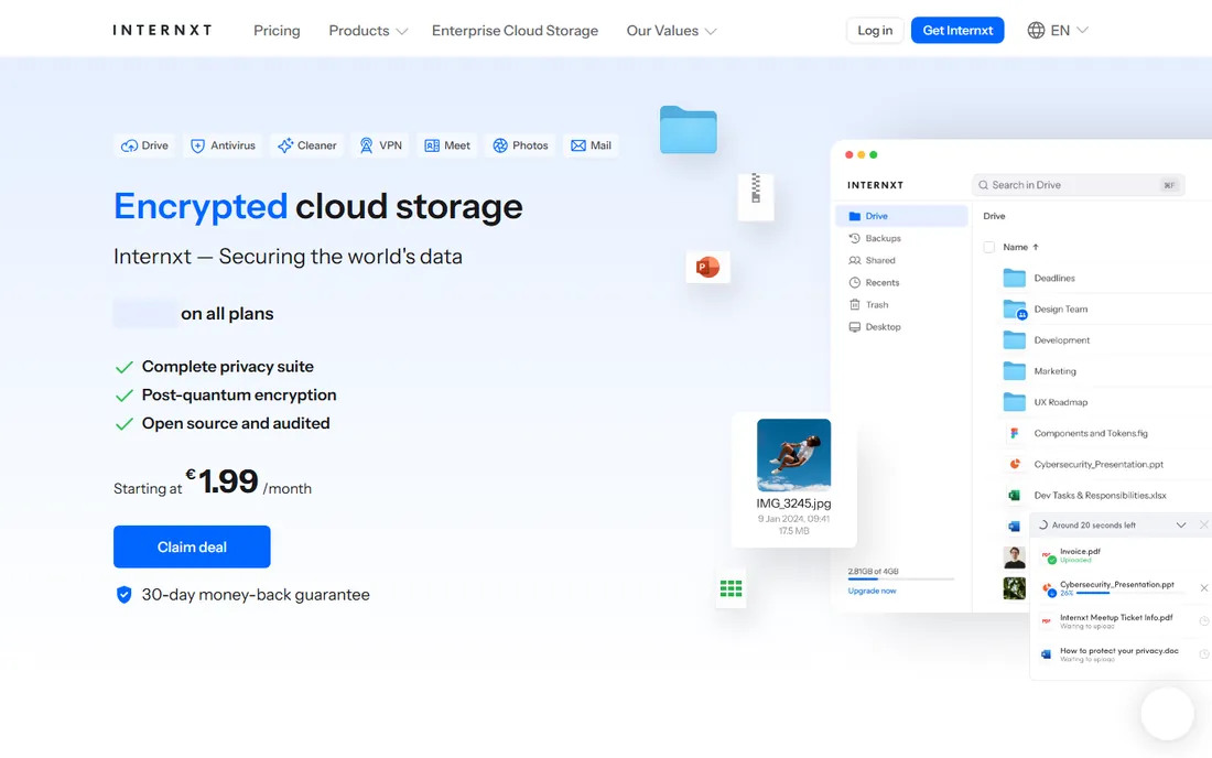 Internxt homepage