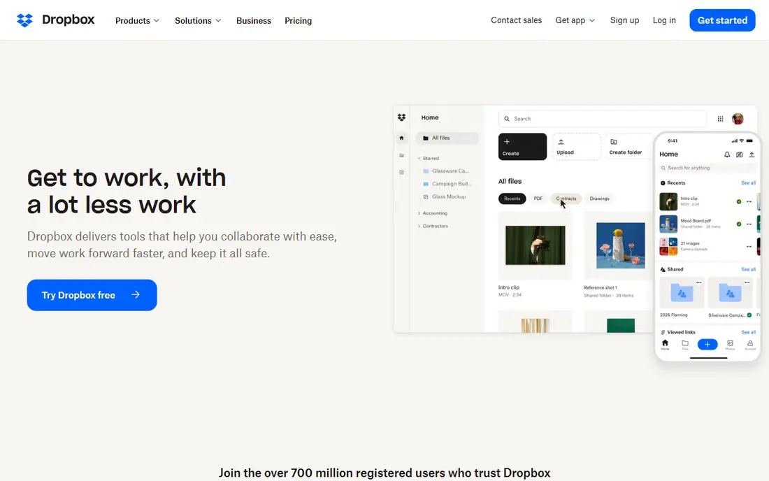 Dropbox homepage
