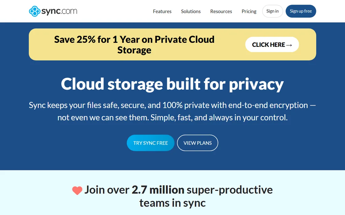 Sync.com homepage