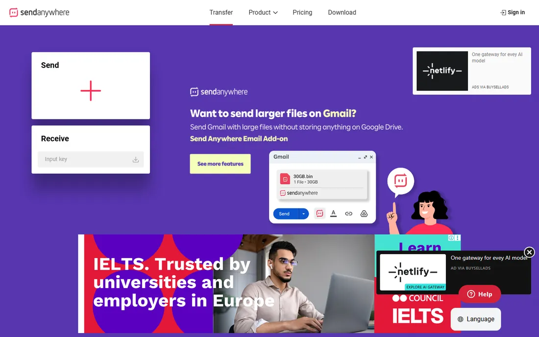 Send Anywhere homepage