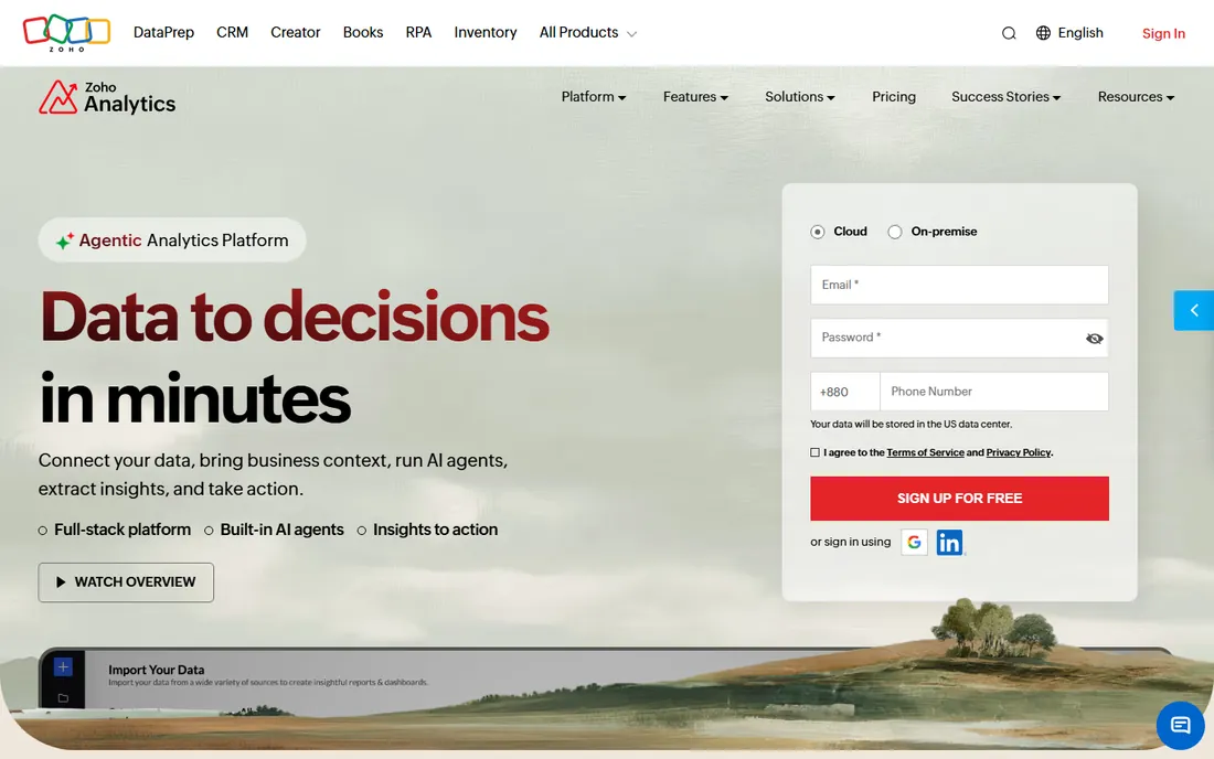 Zoho Analytics homepage