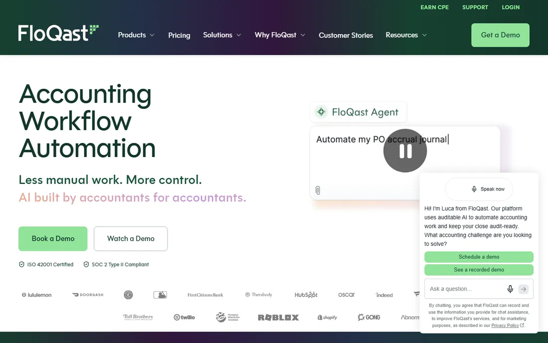 FloQast homepage