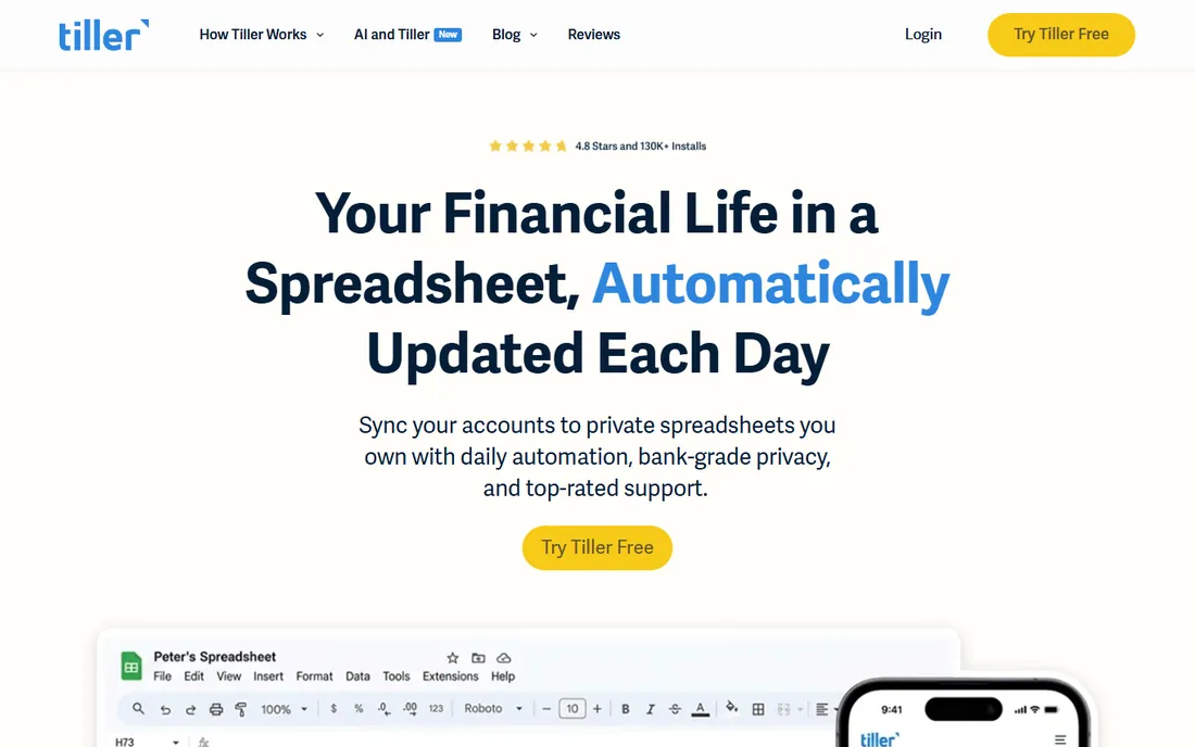 Tiller Money homepage