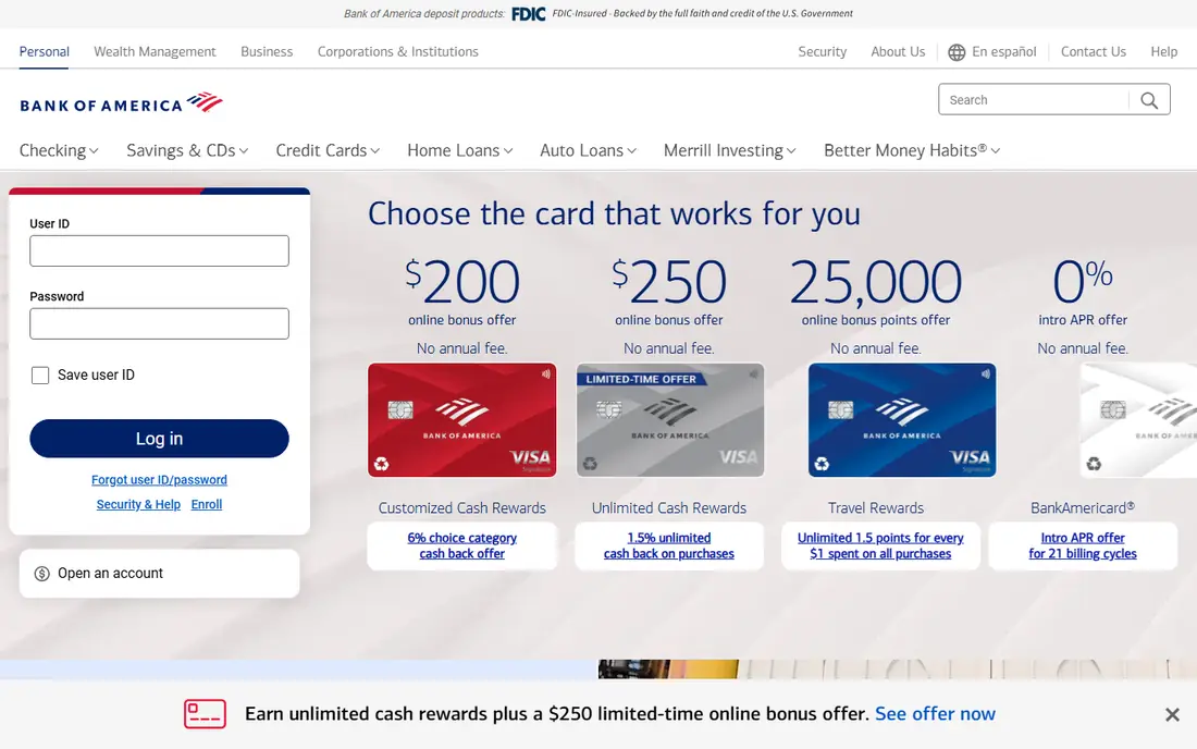 Bank of America homepage