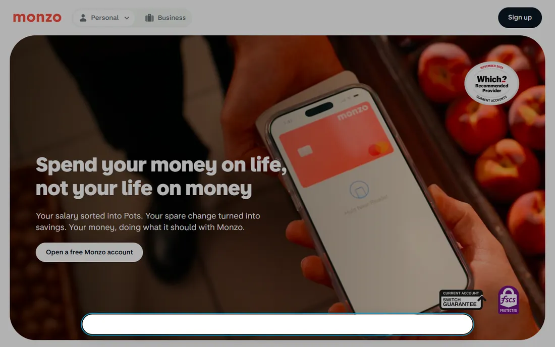 Monzo homepage