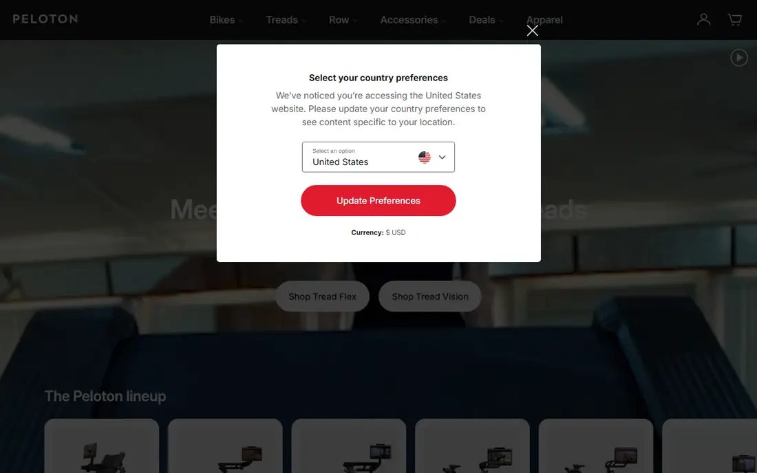 Peloton homepage