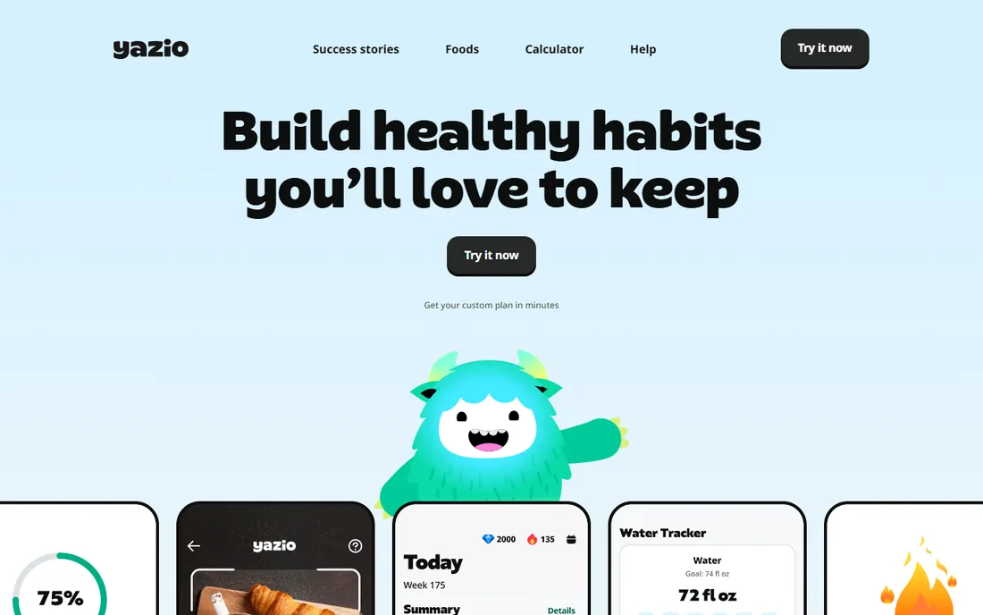Yazio homepage