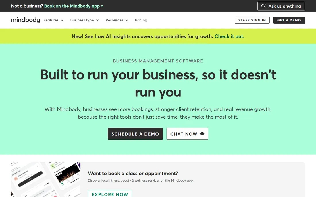 Mindbody homepage