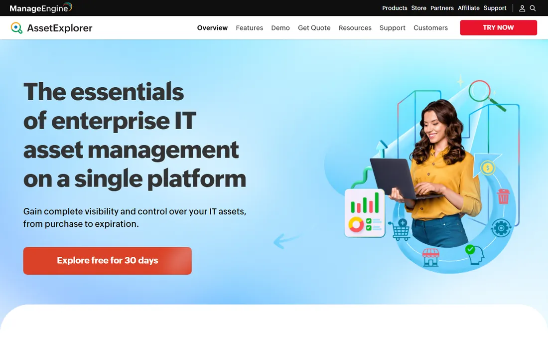 ManageEngine AssetExplorer homepage