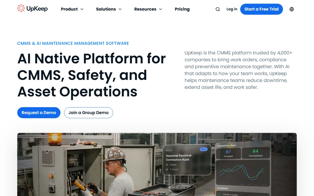 UpKeep homepage