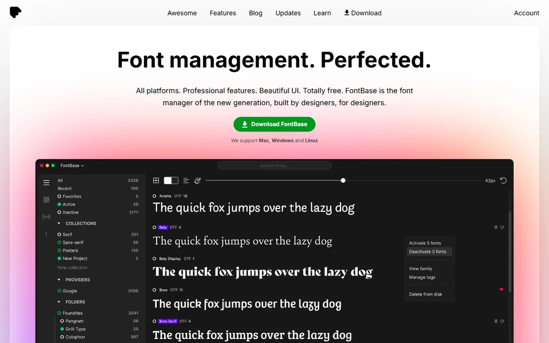 FontBase homepage