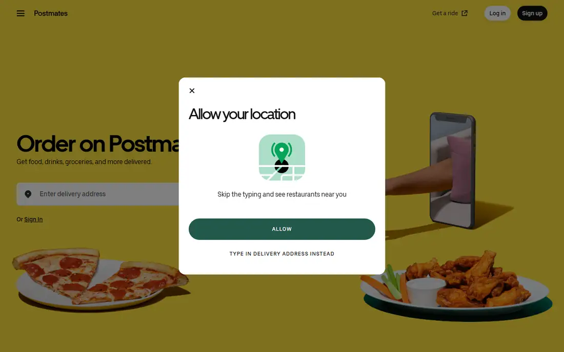 Postmates homepage