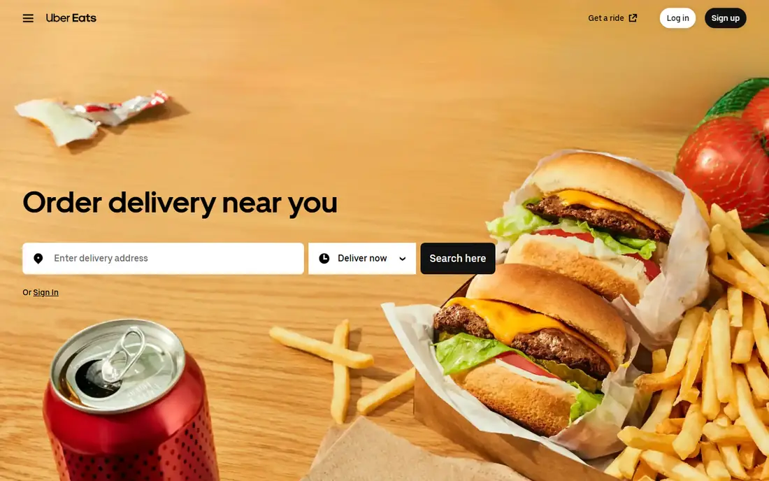 Uber Eats homepage