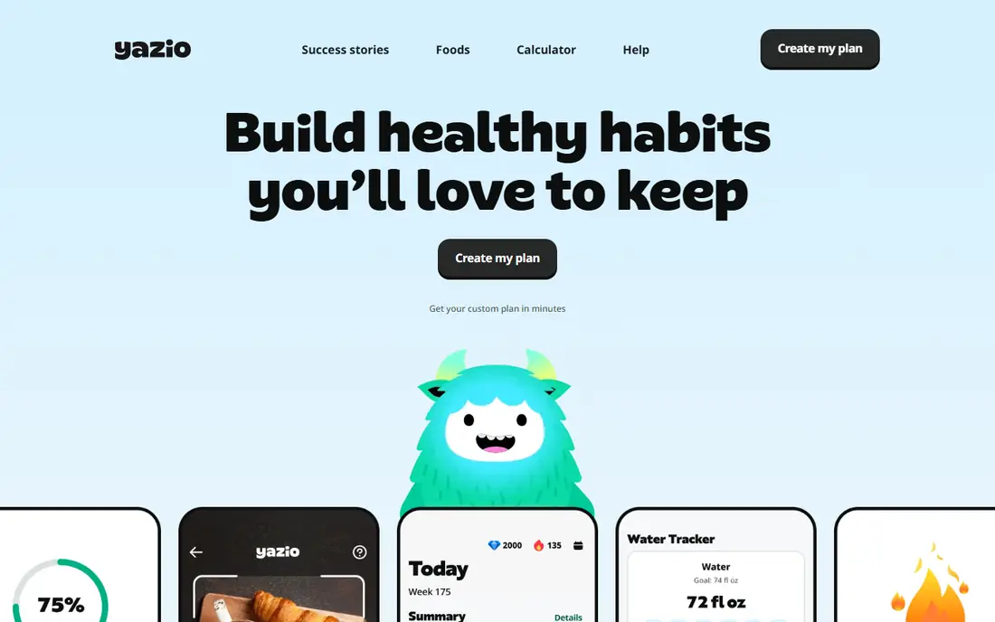 Yazio homepage