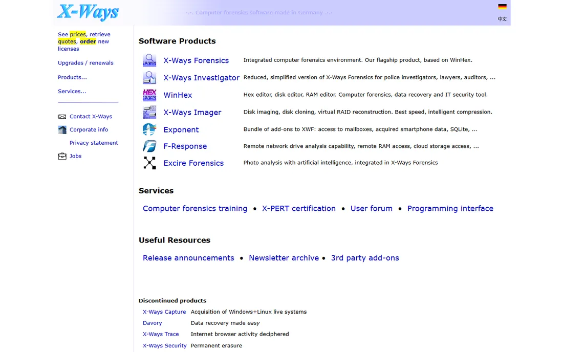 X-Ways Forensics homepage