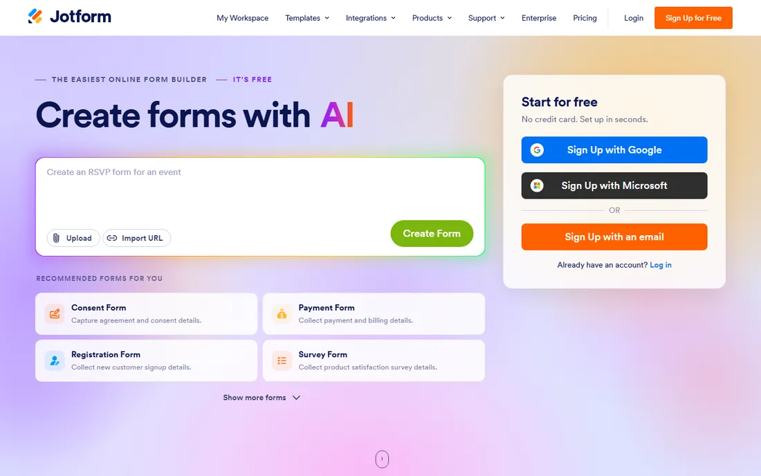 Jotform homepage