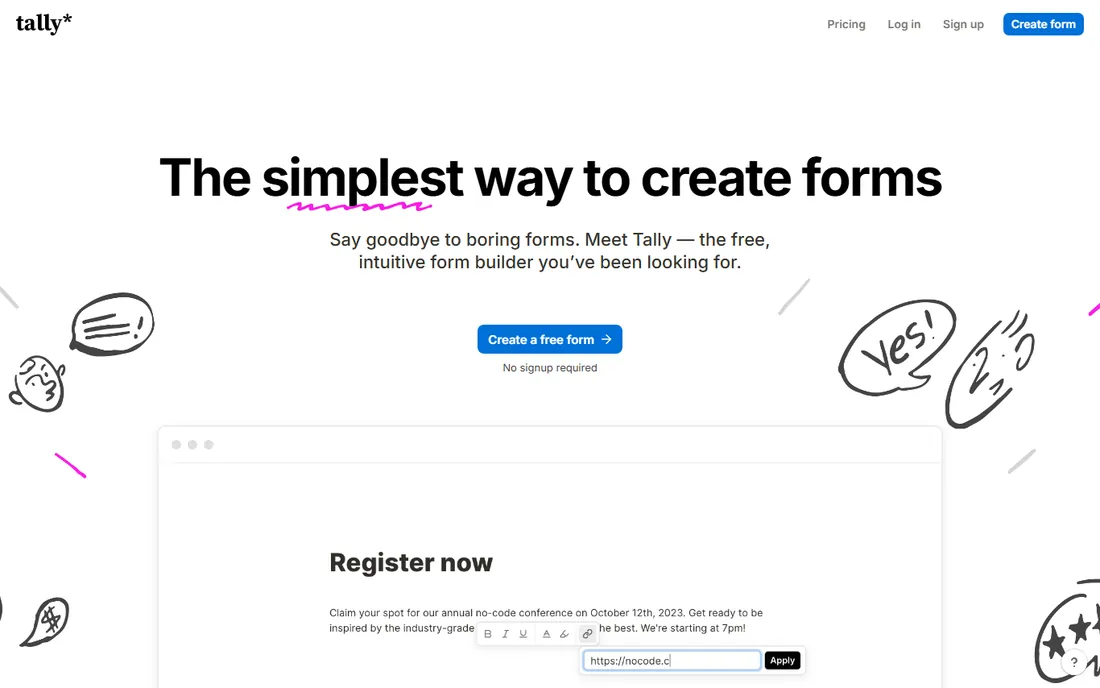 Tally homepage