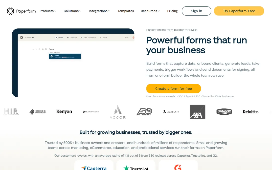 Paperform homepage