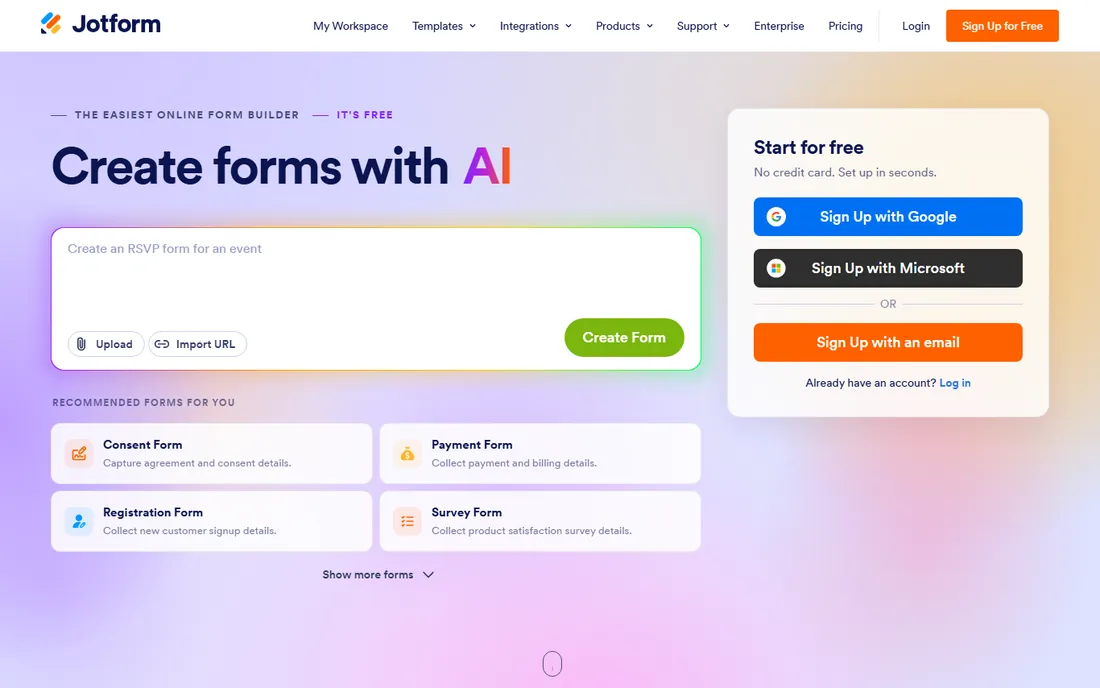 Jotform homepage